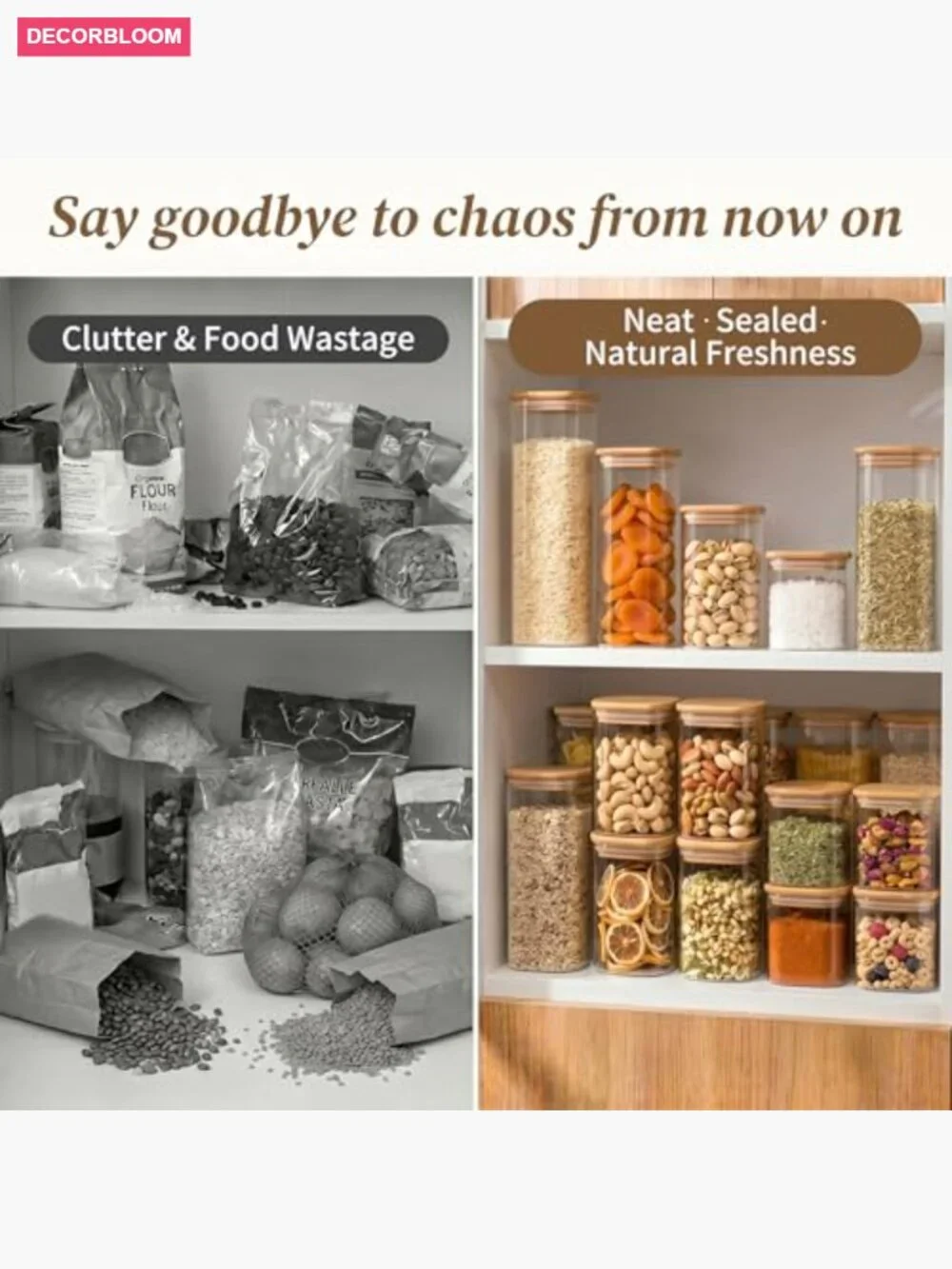 37 Oz Glass Storage Jars with Bamboo Lids – 6 Pack Airtight Square Canisters